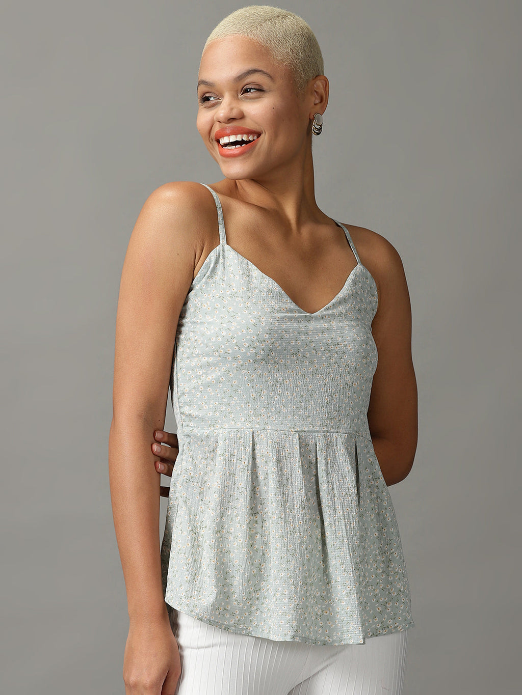 Women's Sea Green Floral Georgette Empire Top