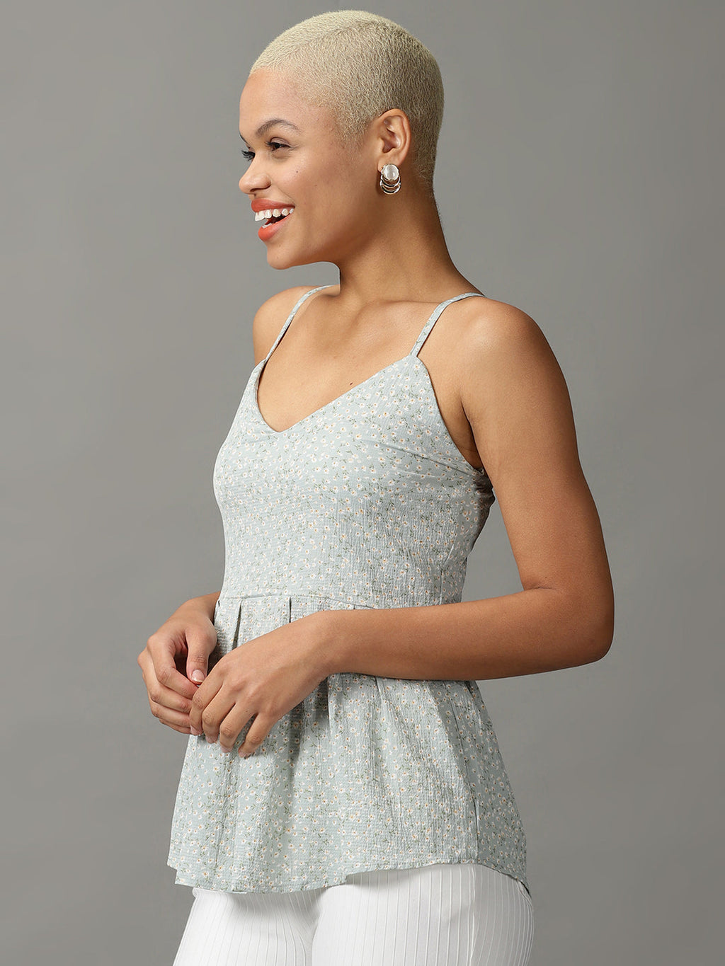 Women's Sea Green Floral Georgette Empire Top