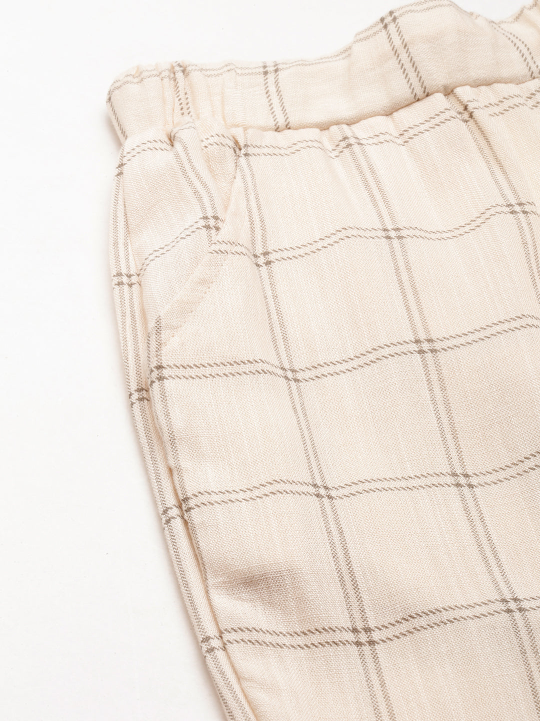 Women's Cream Checked Relaxed Mom Fit Joggers