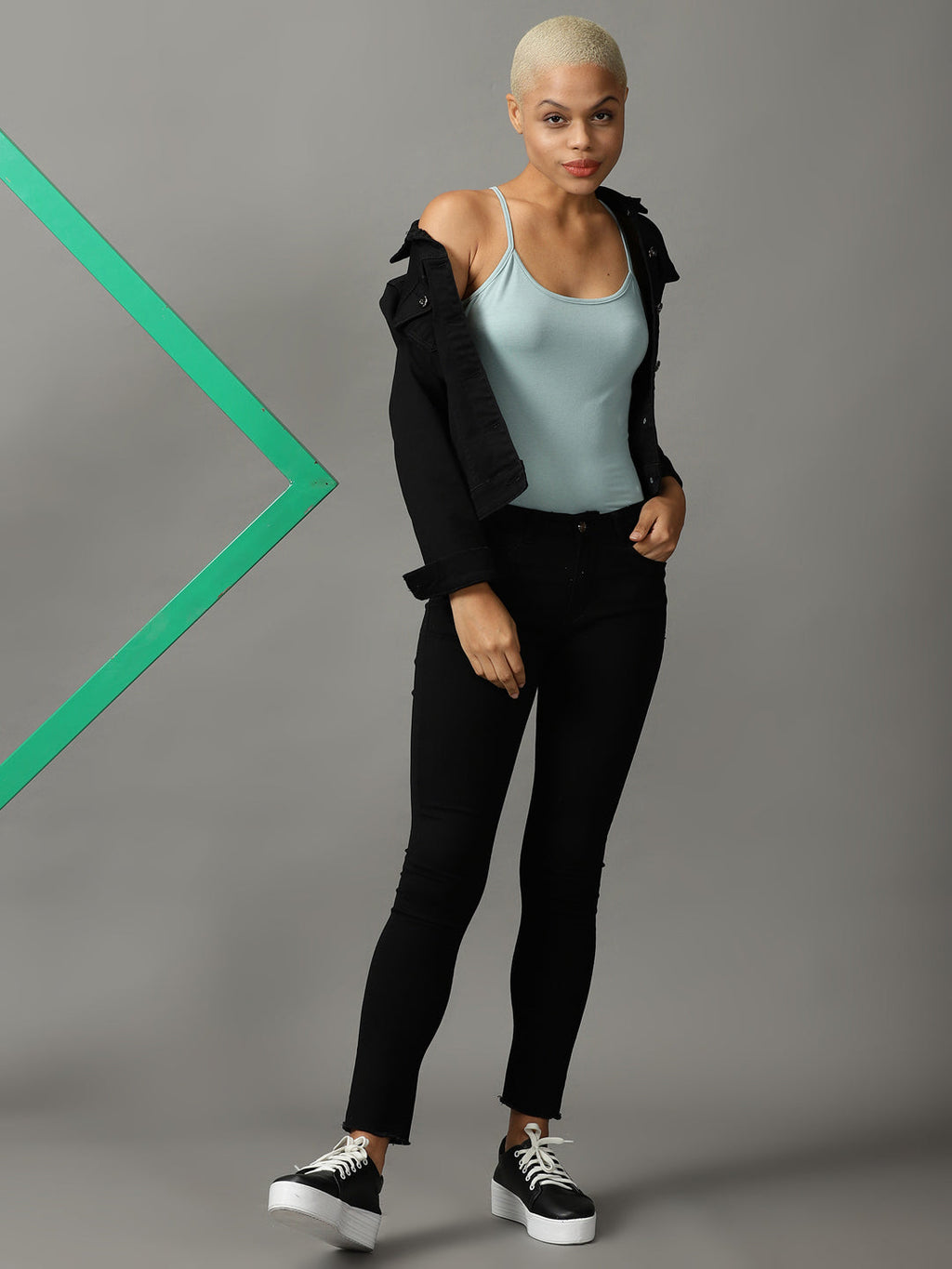 Women's Sea Green Terry Scoop Neck Tank Top