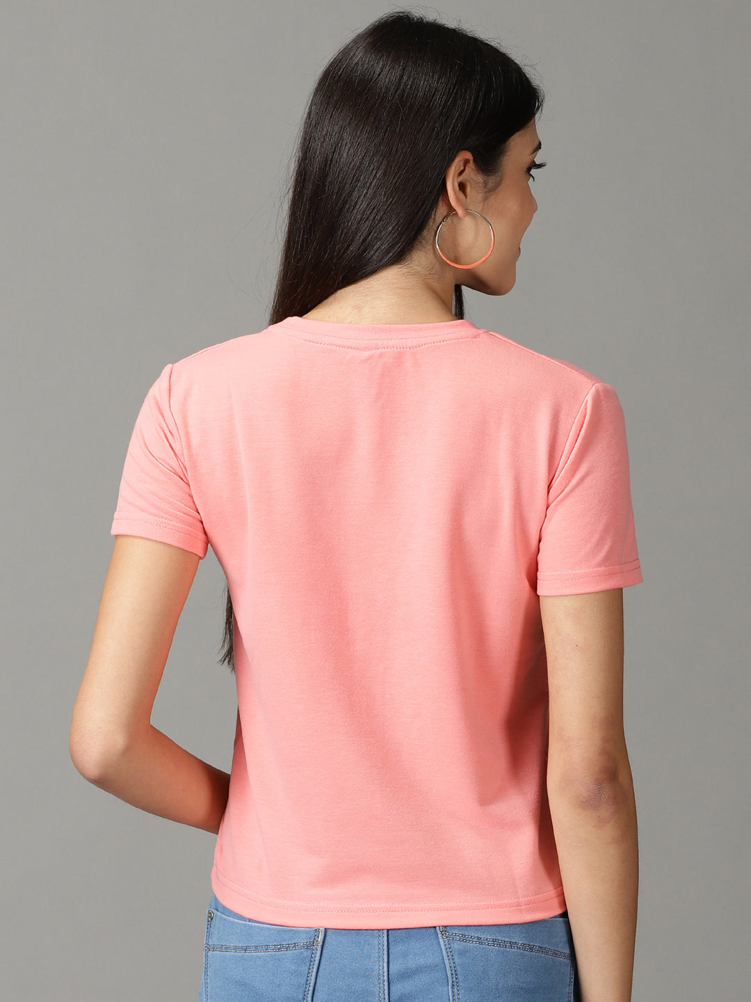 Women's Pink Round Neck Crop Top