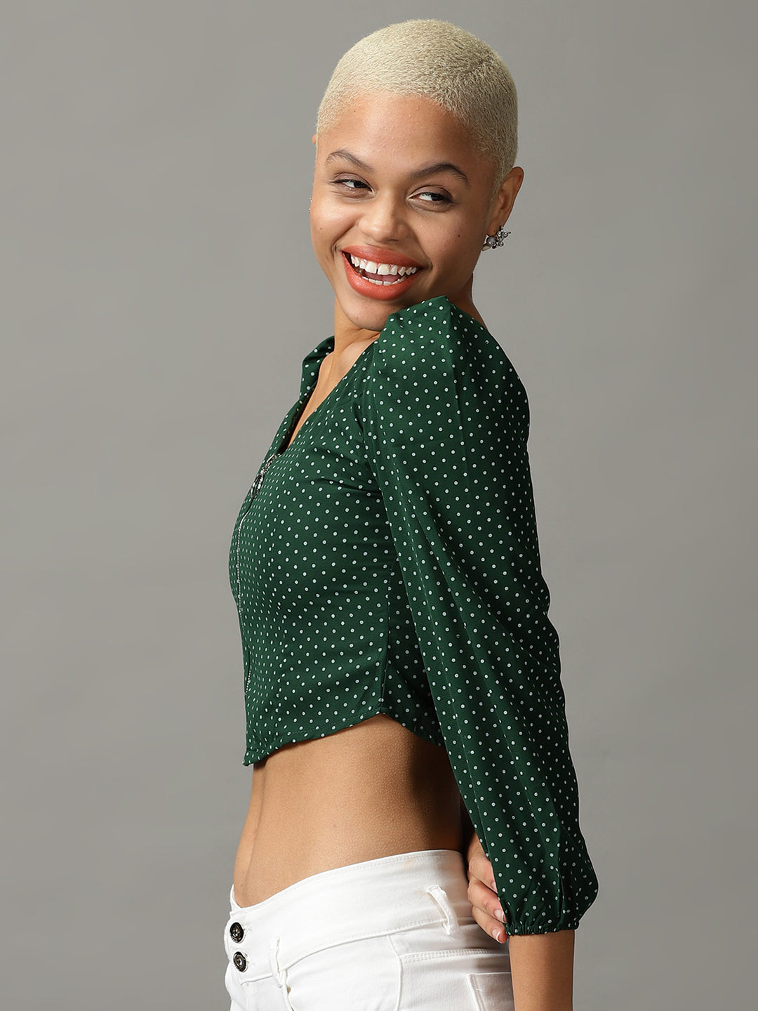 Women's Green Printed Georgette Crop Top