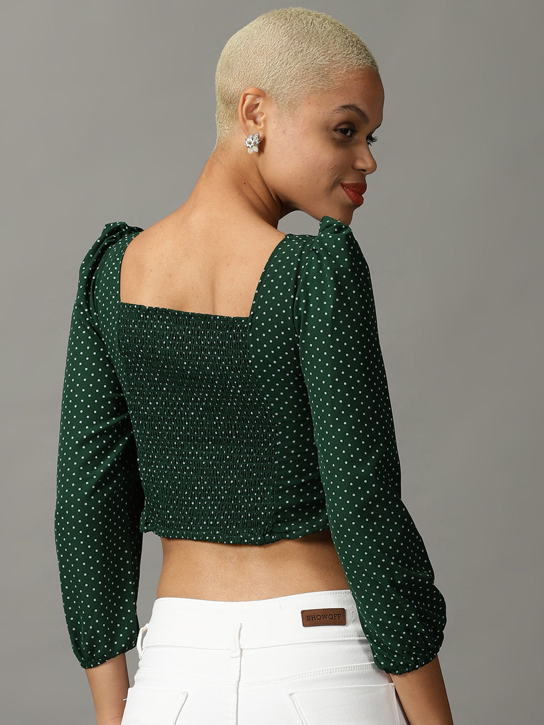 Women's Green Printed Georgette Crop Top