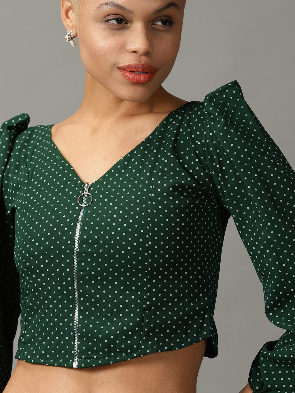 Women's Green Printed Georgette Crop Top