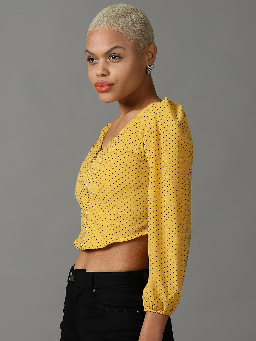 Women's Yellow Polka Dot Georgette Crop Top