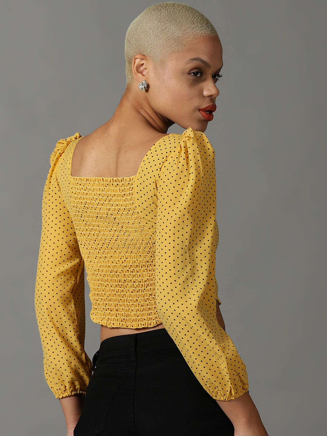 Women's Yellow Polka Dot Georgette Crop Top