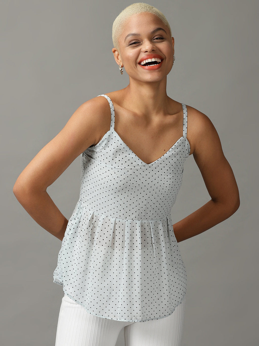 Women's Blue Printed Georgette Peplum Top