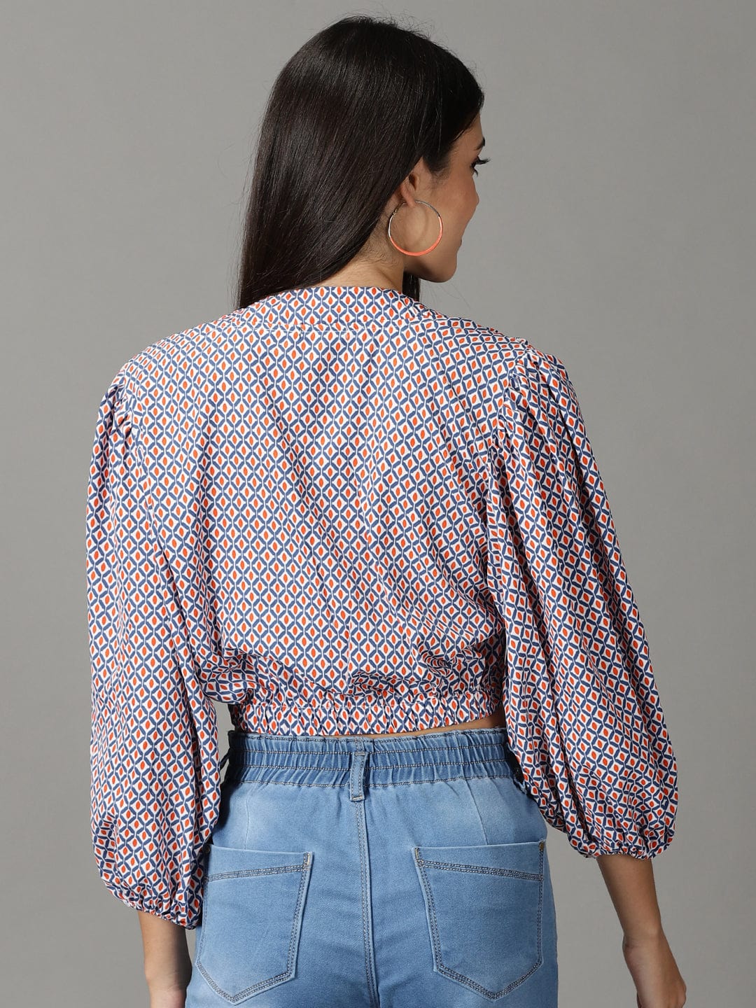 Women's Navy Blue Geometric Print Crop Top