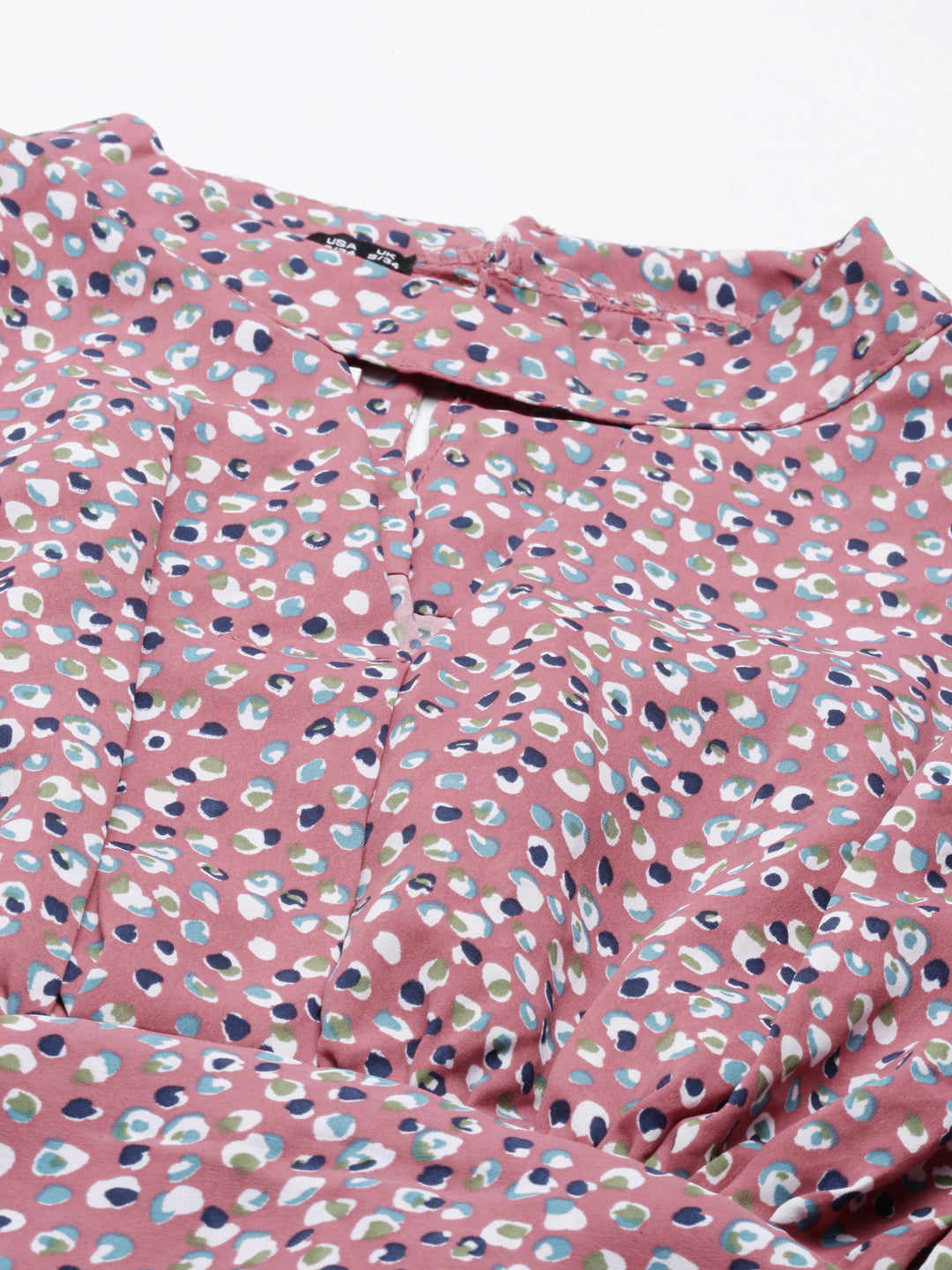 Women's Mauve Floral Printed Keyhole Neck Puff Sleeves Cinched Waist Crop Top