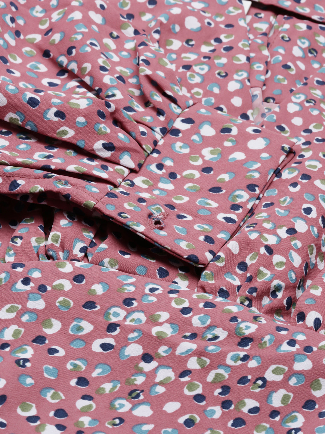 Women's Mauve Floral Printed Keyhole Neck Puff Sleeves Cinched Waist Crop Top