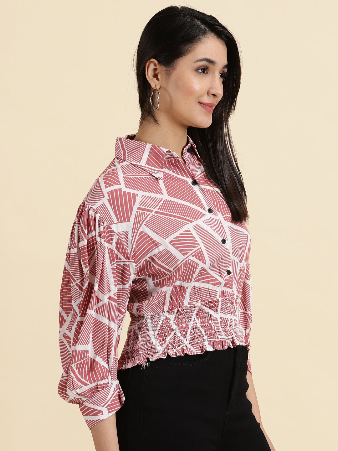 Women's Mauve Geometric Print Shirt Style Top