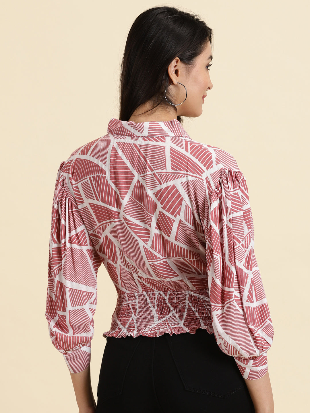 Women's Mauve Geometric Print Shirt Style Top