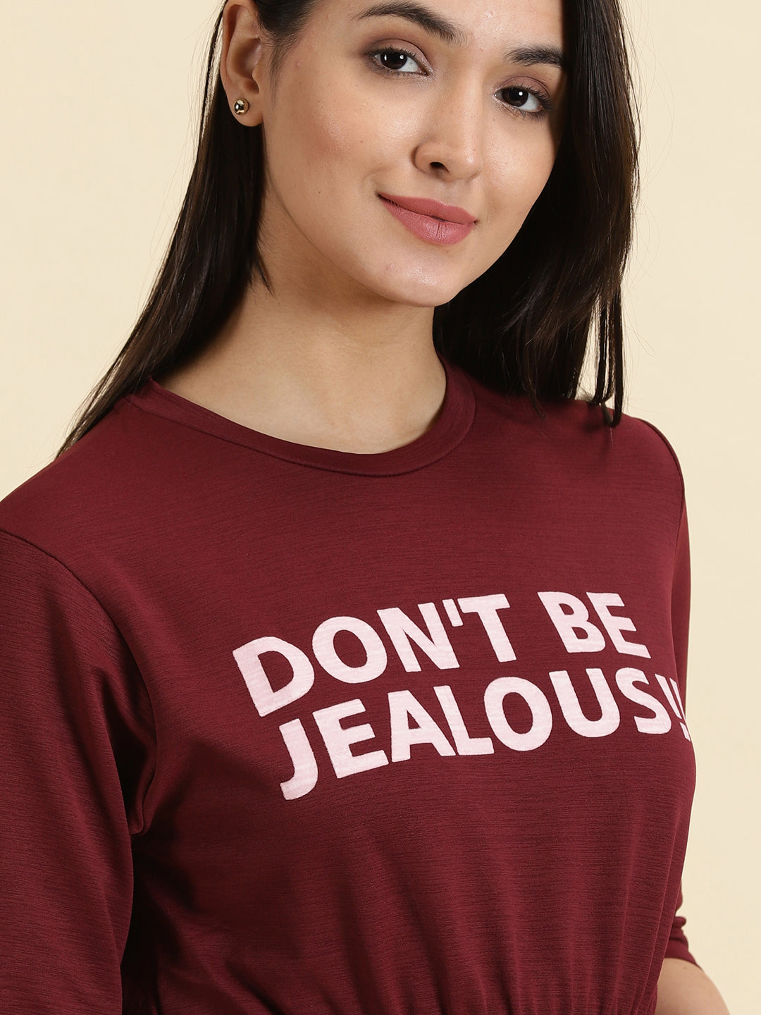 Women's Red Print Crop Cinched Waist Top