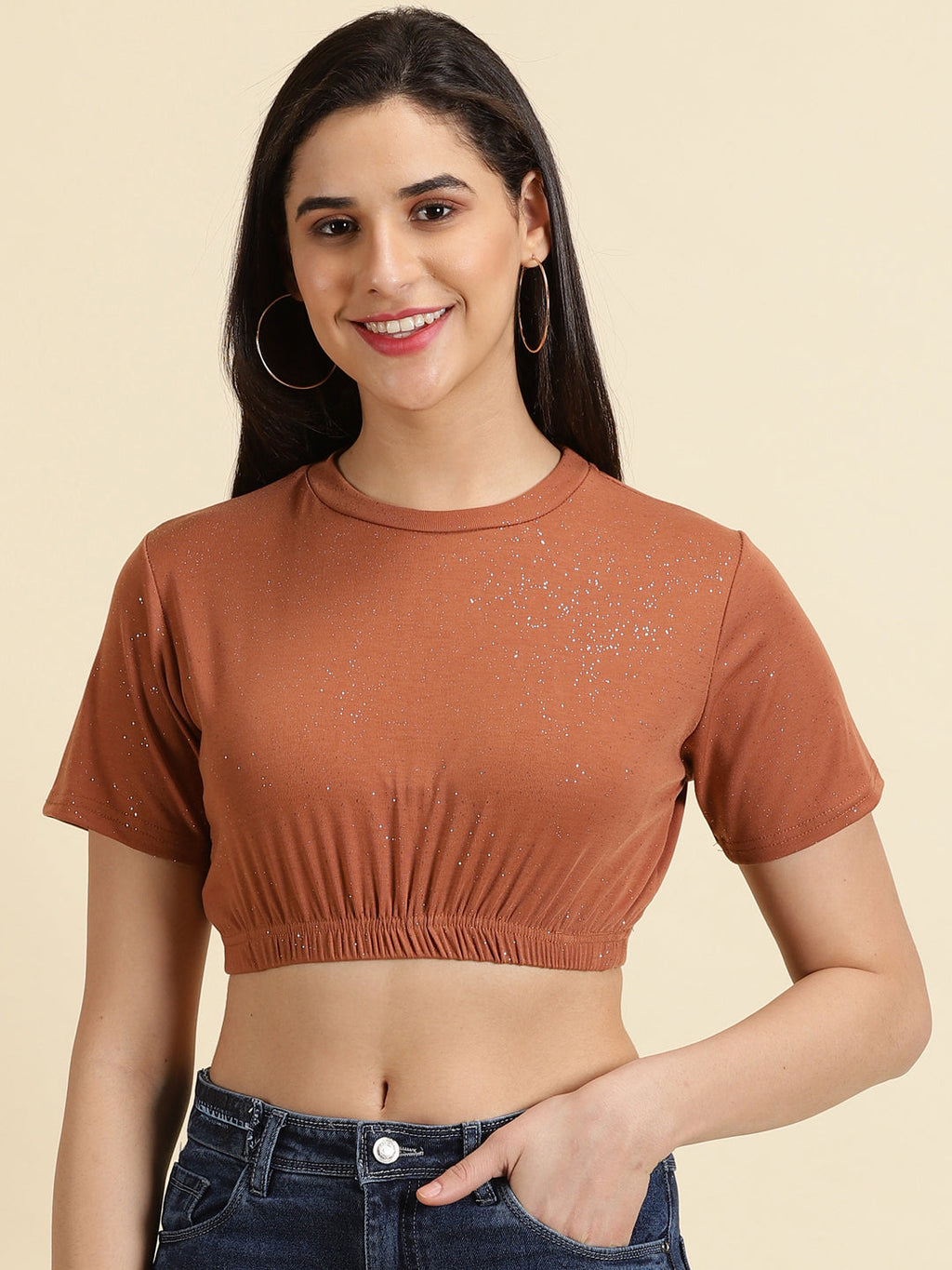 Women's Rust Embellished Crop Top