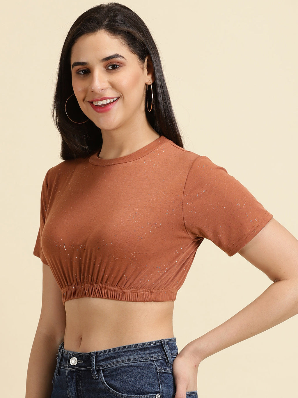 Women's Rust Embellished Crop Top