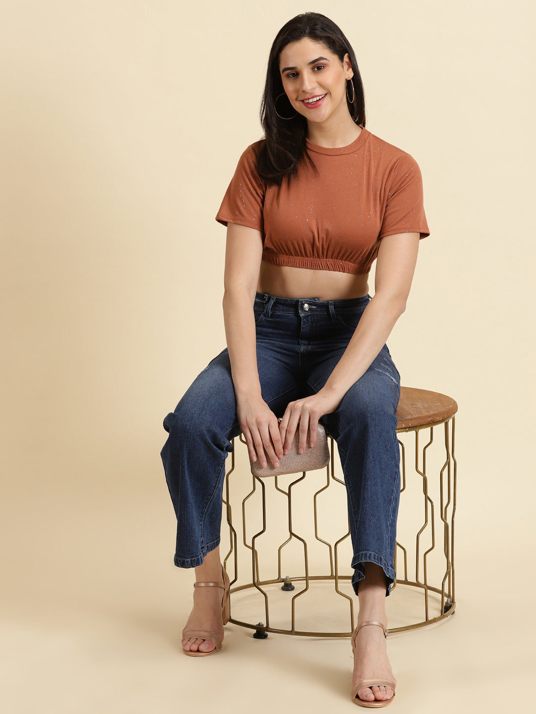 Women's Rust Embellished Crop Top