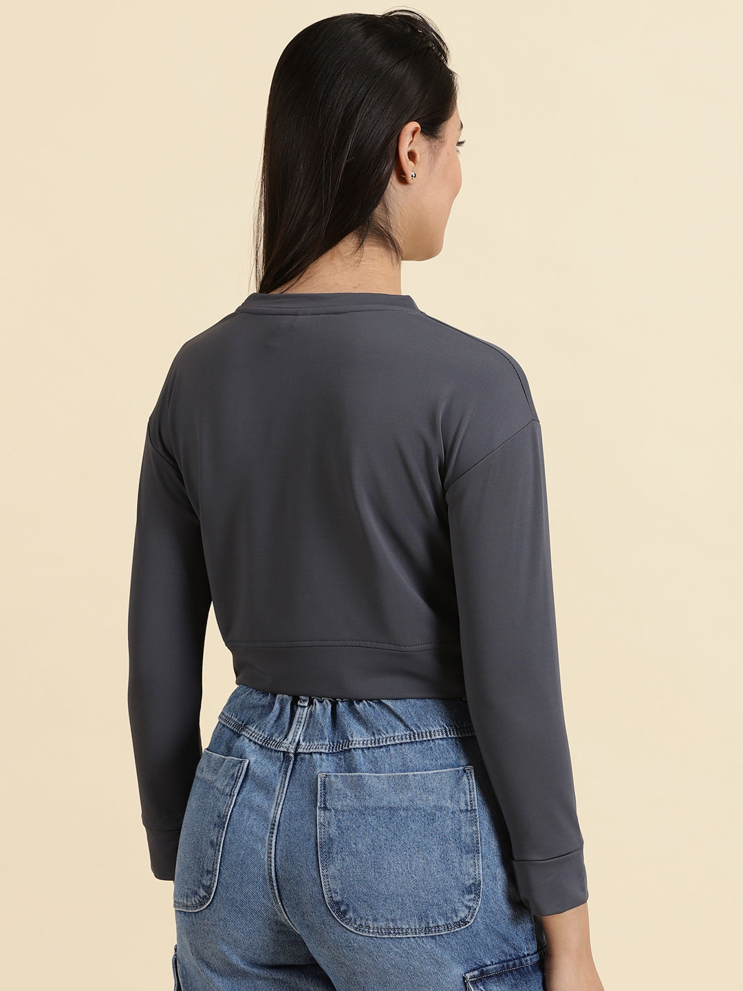 Women's Grey Typography Printed Crop Top