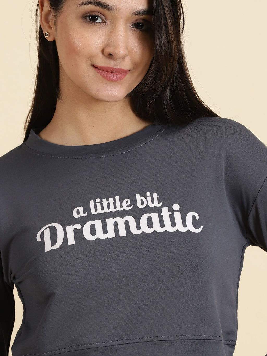 Women's Grey Typography Printed Crop Top