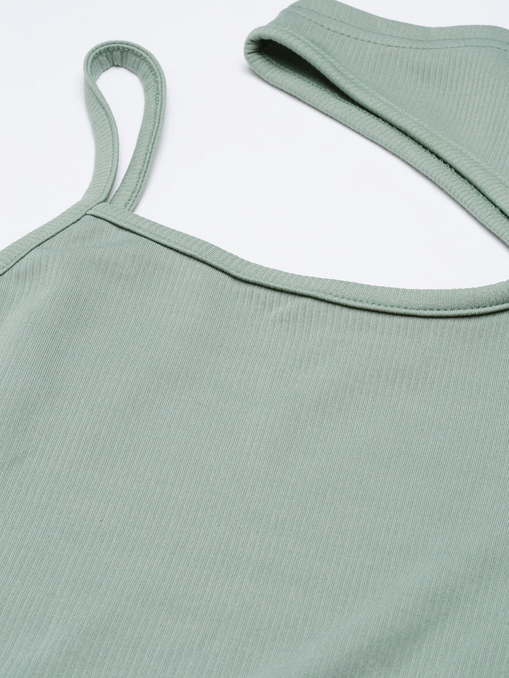 Women's Sea Green High Neck Cotton Fitted Top