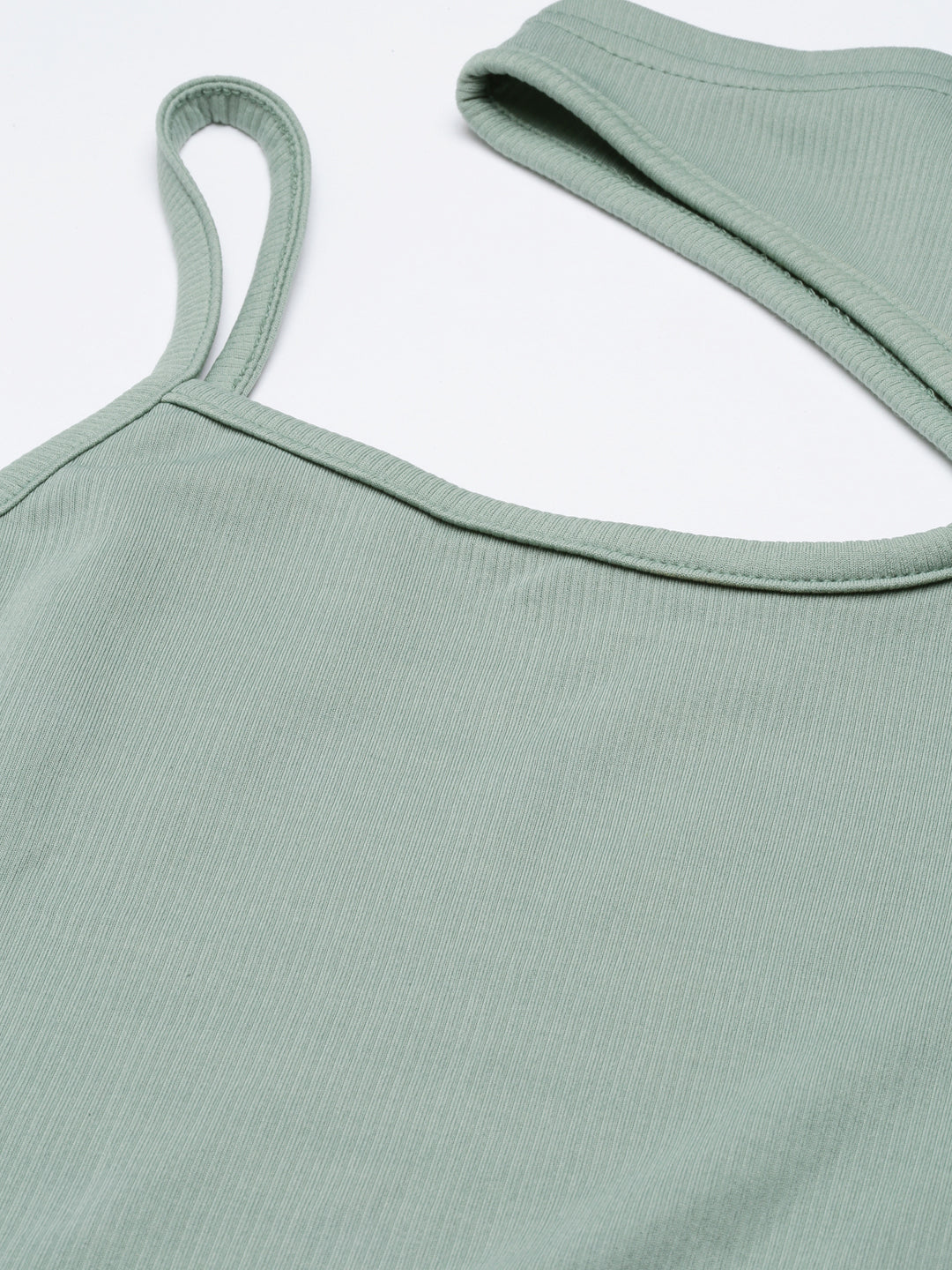 Women's Sea Green High Neck Cotton Fitted Top