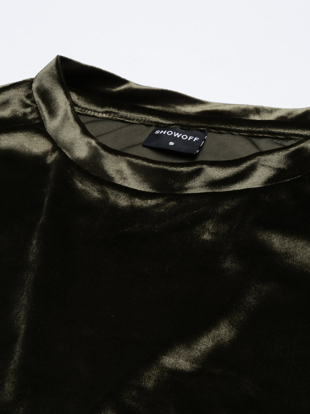 Women's Olive Velvet Blouson Crop Top