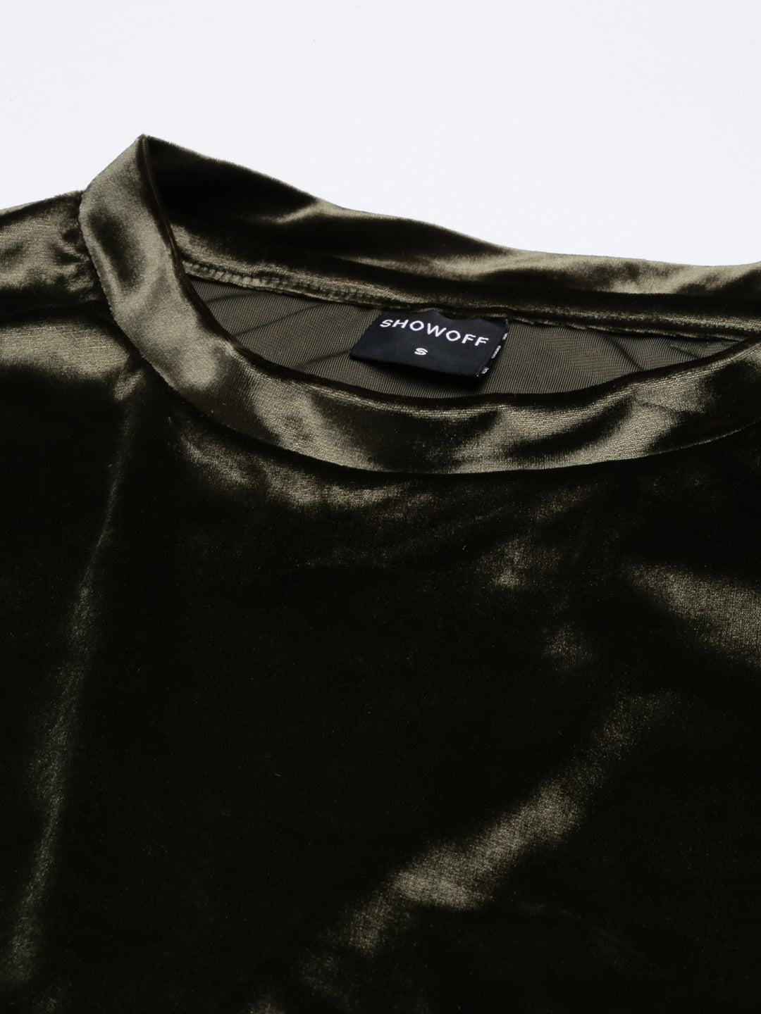Women's Olive Velvet Blouson Crop Top