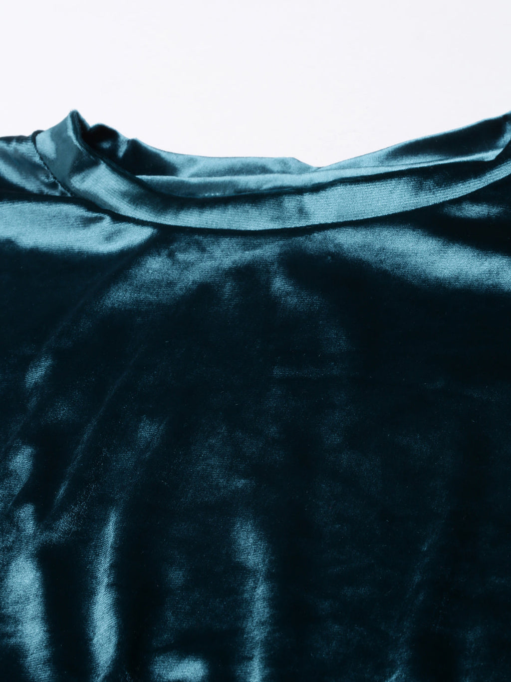 Women's Teal Round Neck Velvet Crop Top