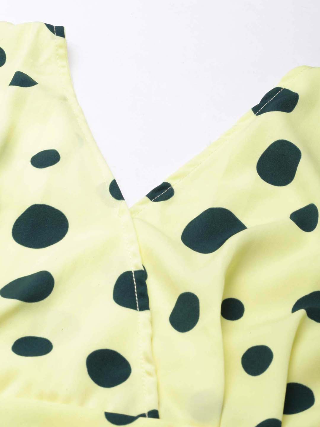 Women's Lime Green Polka Dots Printed Styled Back Crop Top