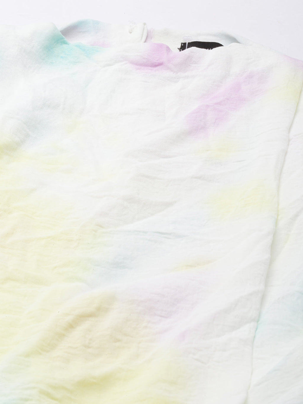 Women's Turquoise Blue Tie and Dyed High Neck Crepe Blouson Crop Top