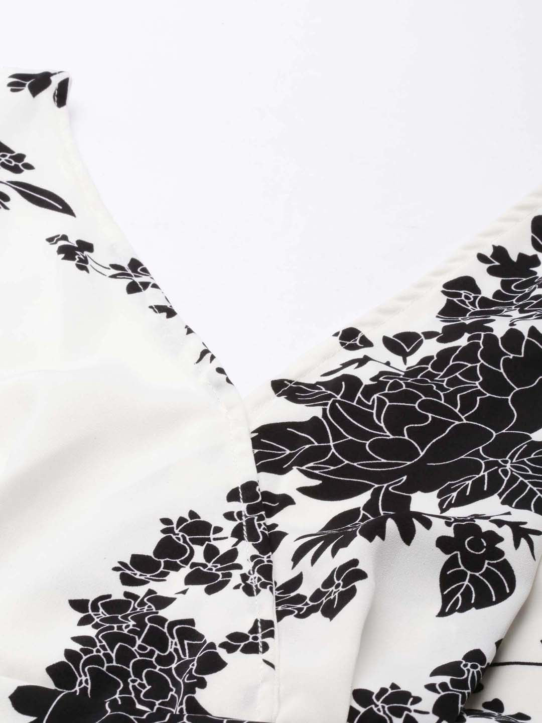 Women's White Floral Printed Styled Back Crop Top