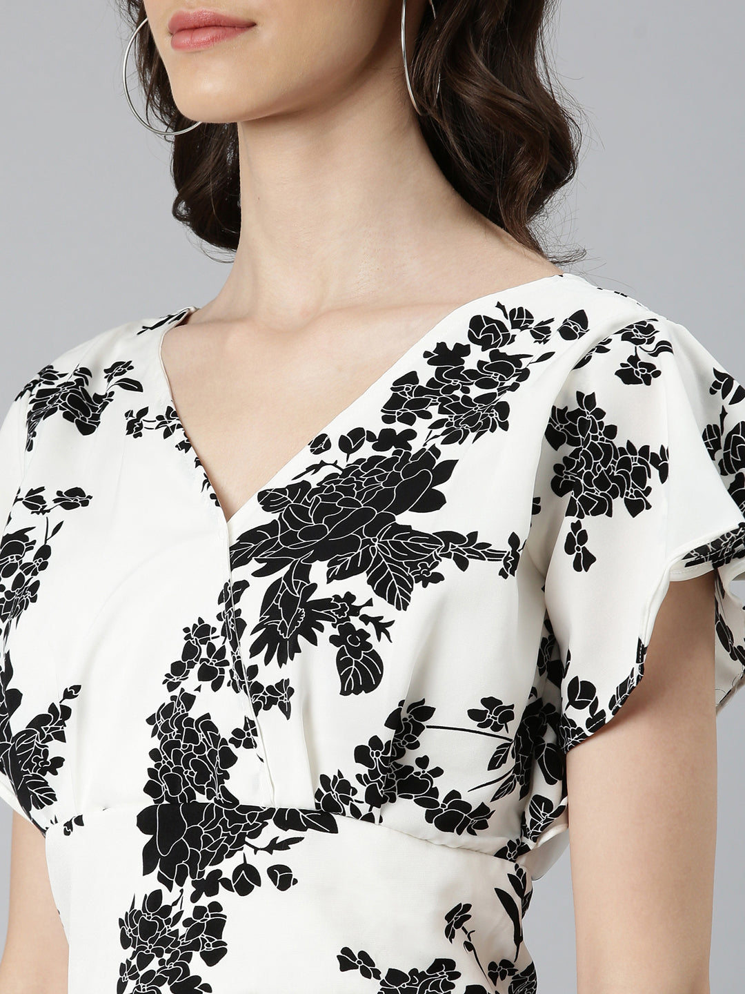 Women's White Floral Printed Styled Back Crop Top