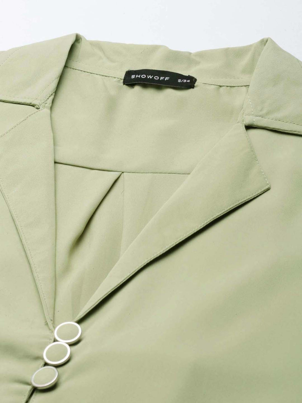 Women's Olive Puffed Sleeves Tie-Ups Shirt Style Crop Top