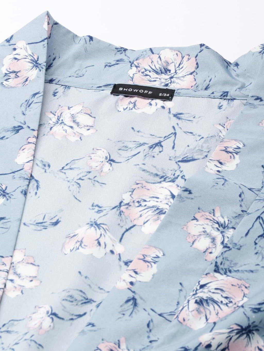 Women's Blue Floral Printed Puffed Sleeves Tie-Ups Wrap Crop Top