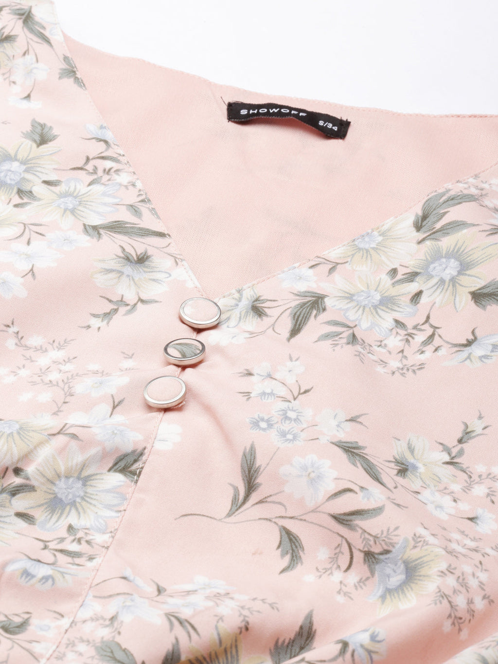 Women's Peach Floral Printed Blouson Crop Top