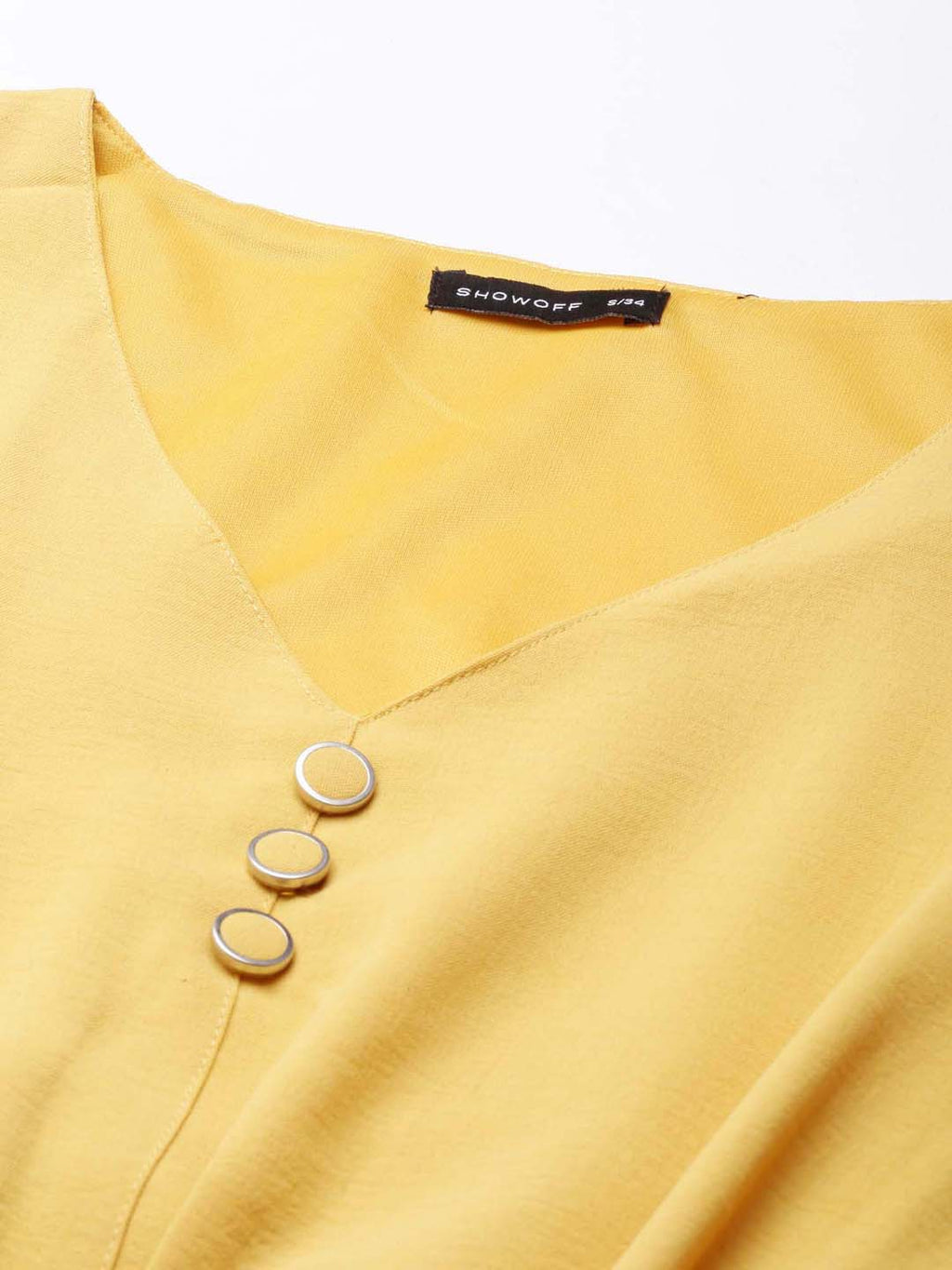 Women's Mustard V-Neck Puff Sleeves Blouson Crop Top