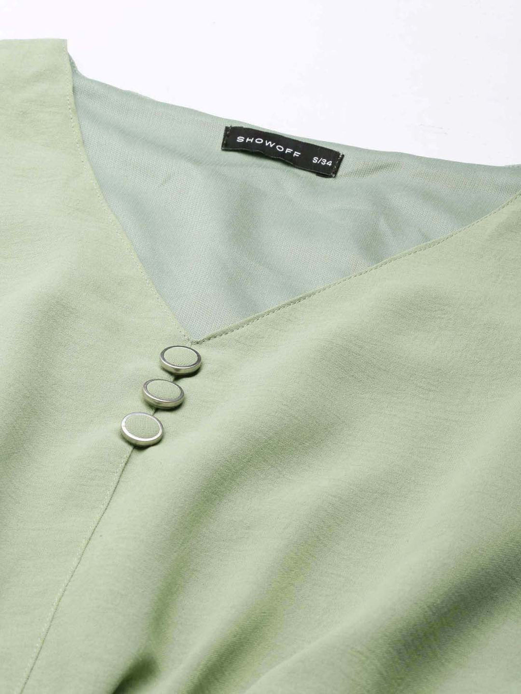 Women's Sea Green Flared Sleeve Crepe Blouson Crop Top