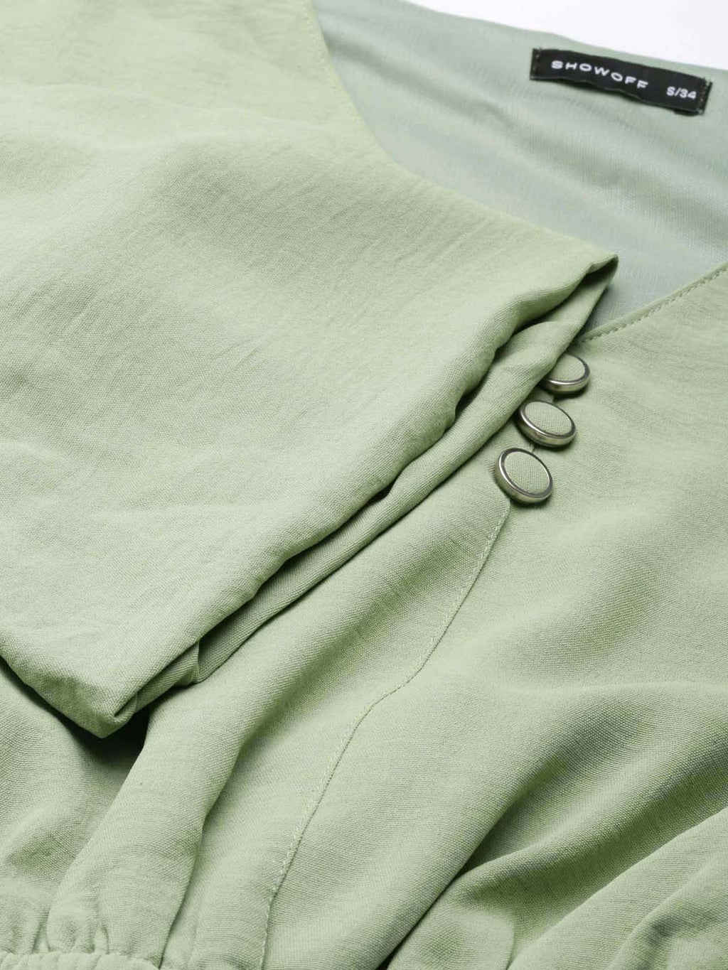 Women's Sea Green Flared Sleeve Crepe Blouson Crop Top