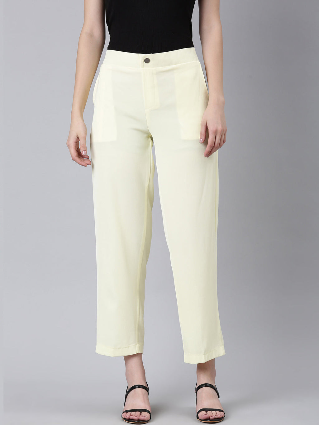 Women's Yellow Straight Fit Cotton Trousers