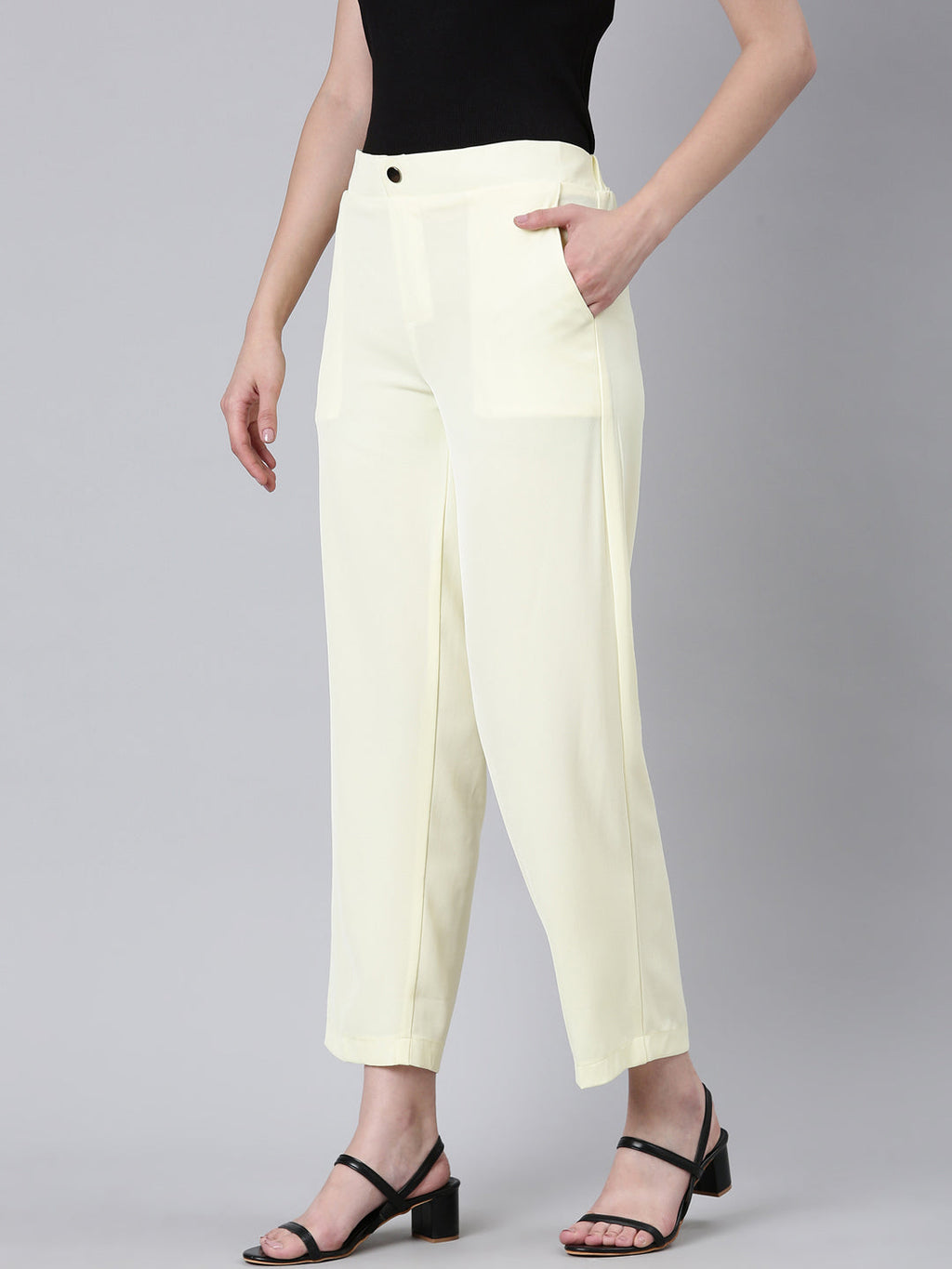 Women's Yellow Straight Fit Cotton Trousers