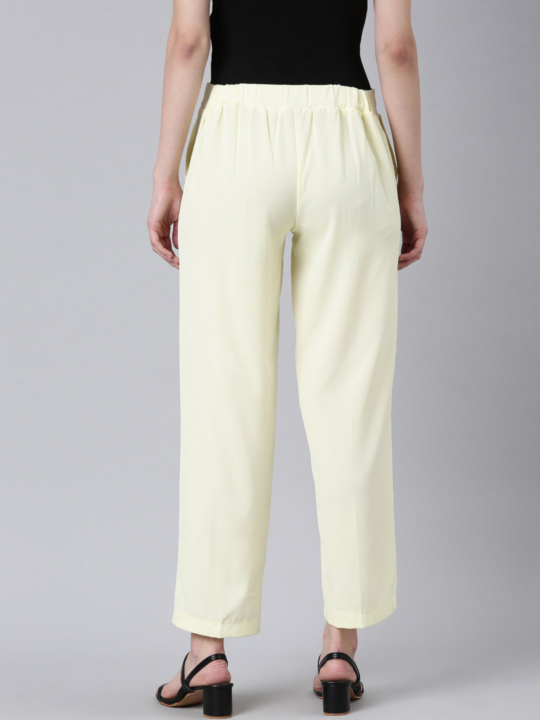 Women's Yellow Straight Fit Cotton Trousers