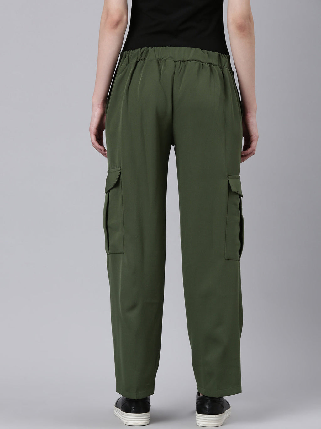 Women's Olive Straight Fit Cotton Cargos Trousers
