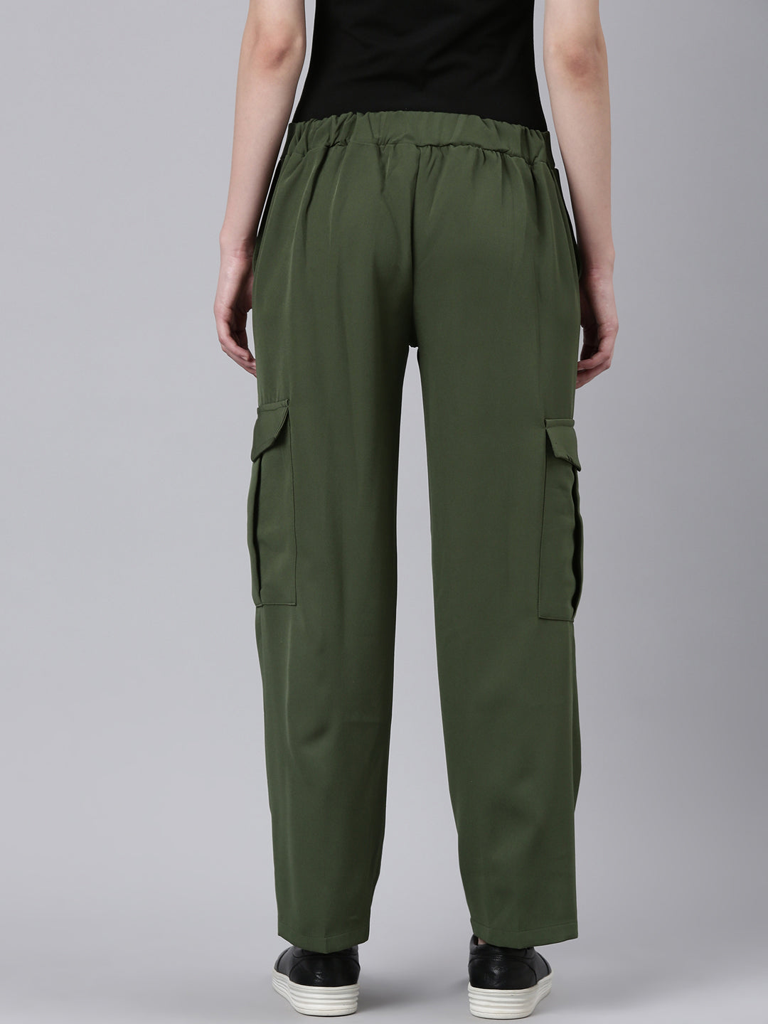 Women's Olive Straight Fit Cotton Cargos Trousers