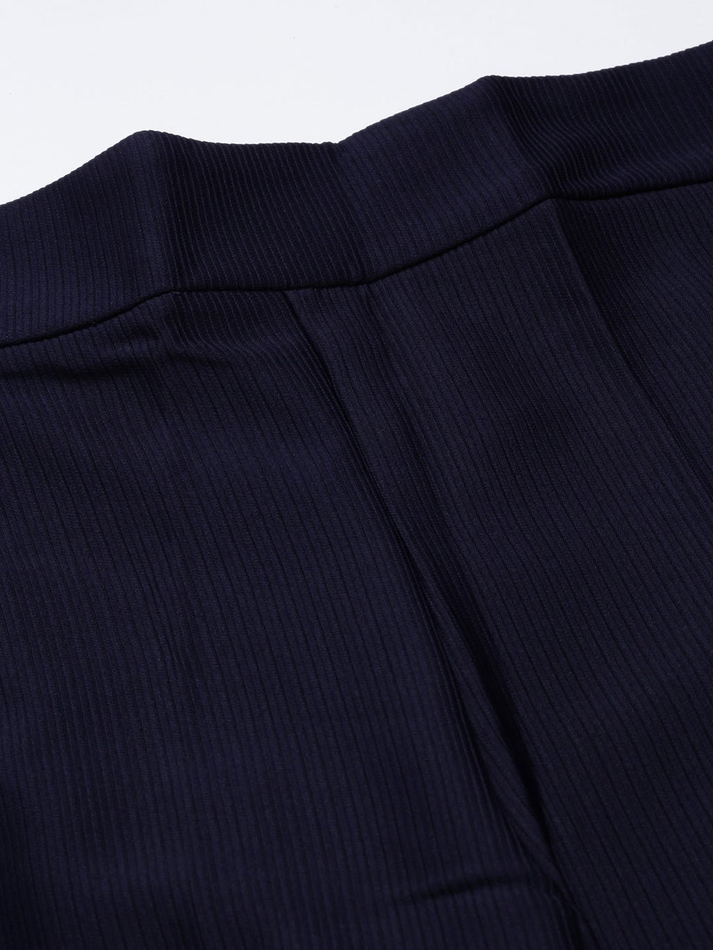 Women's Navy Blue Straight Fit Striped Cotton Parallel Trousers