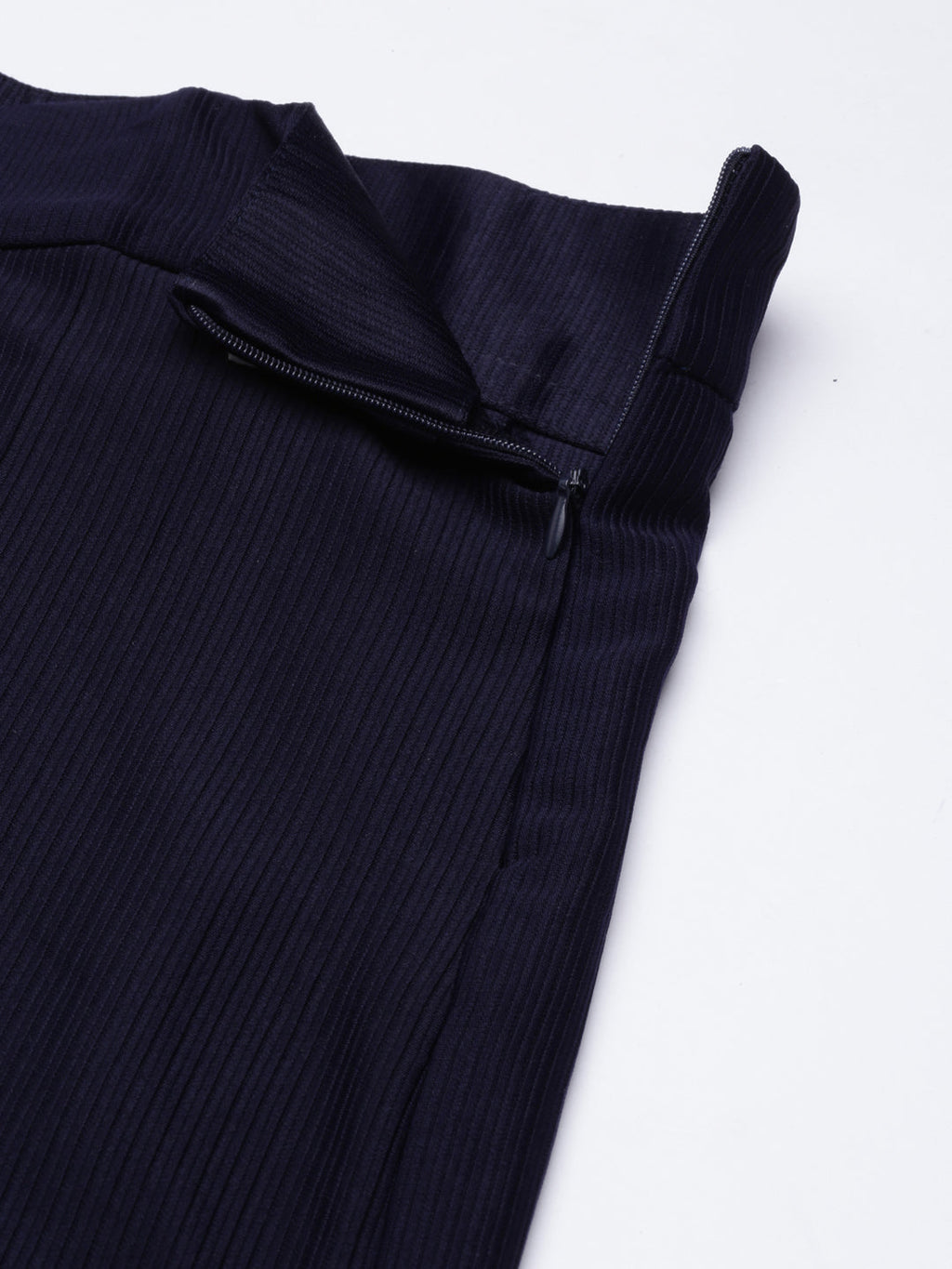 Women's Navy Blue Straight Fit Striped Cotton Parallel Trousers