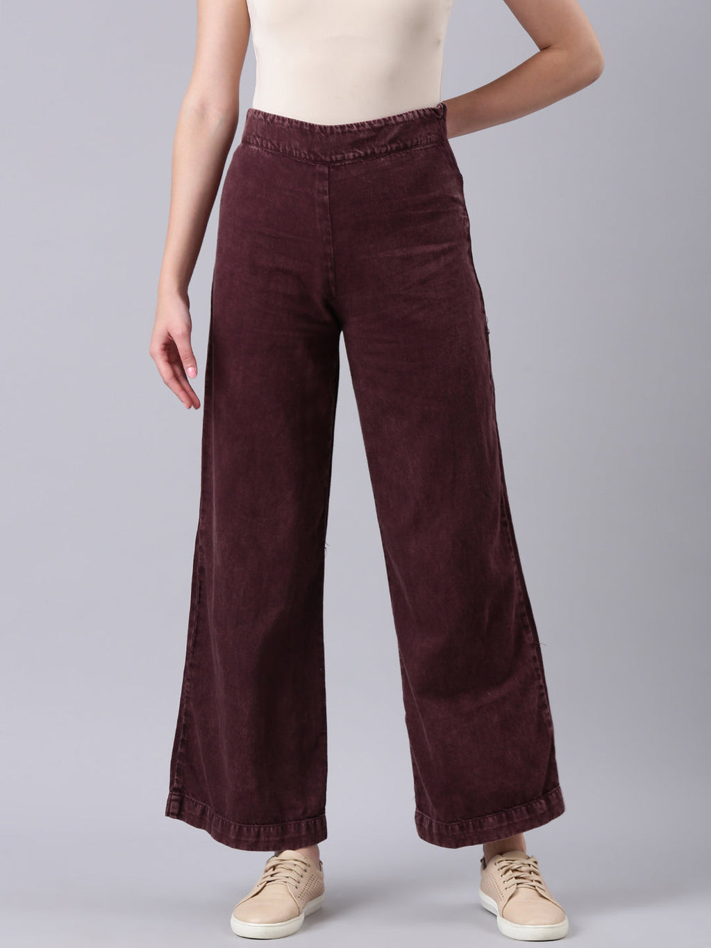 Women's Burgandy Wide Leg Clean Look Jeans
