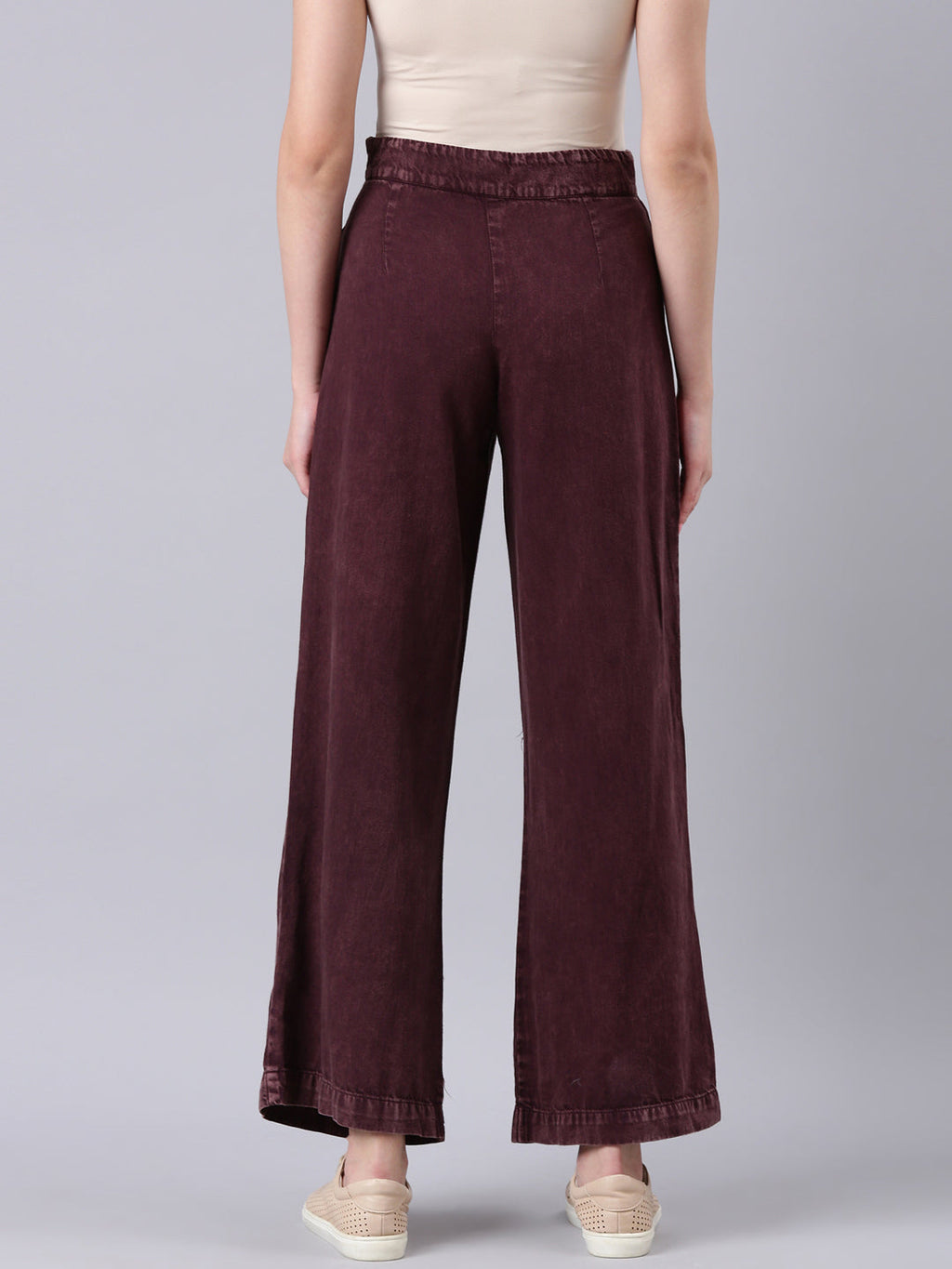 Women's Burgandy Wide Leg Clean Look Jeans