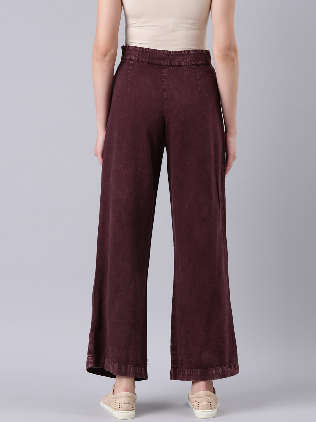 Women's Burgandy Wide Leg Clean Look Jeans