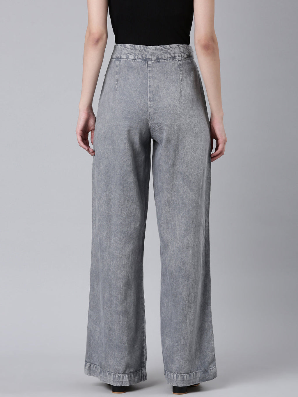 Women's Grey Mid Rise Wide Leg Denim Jeans