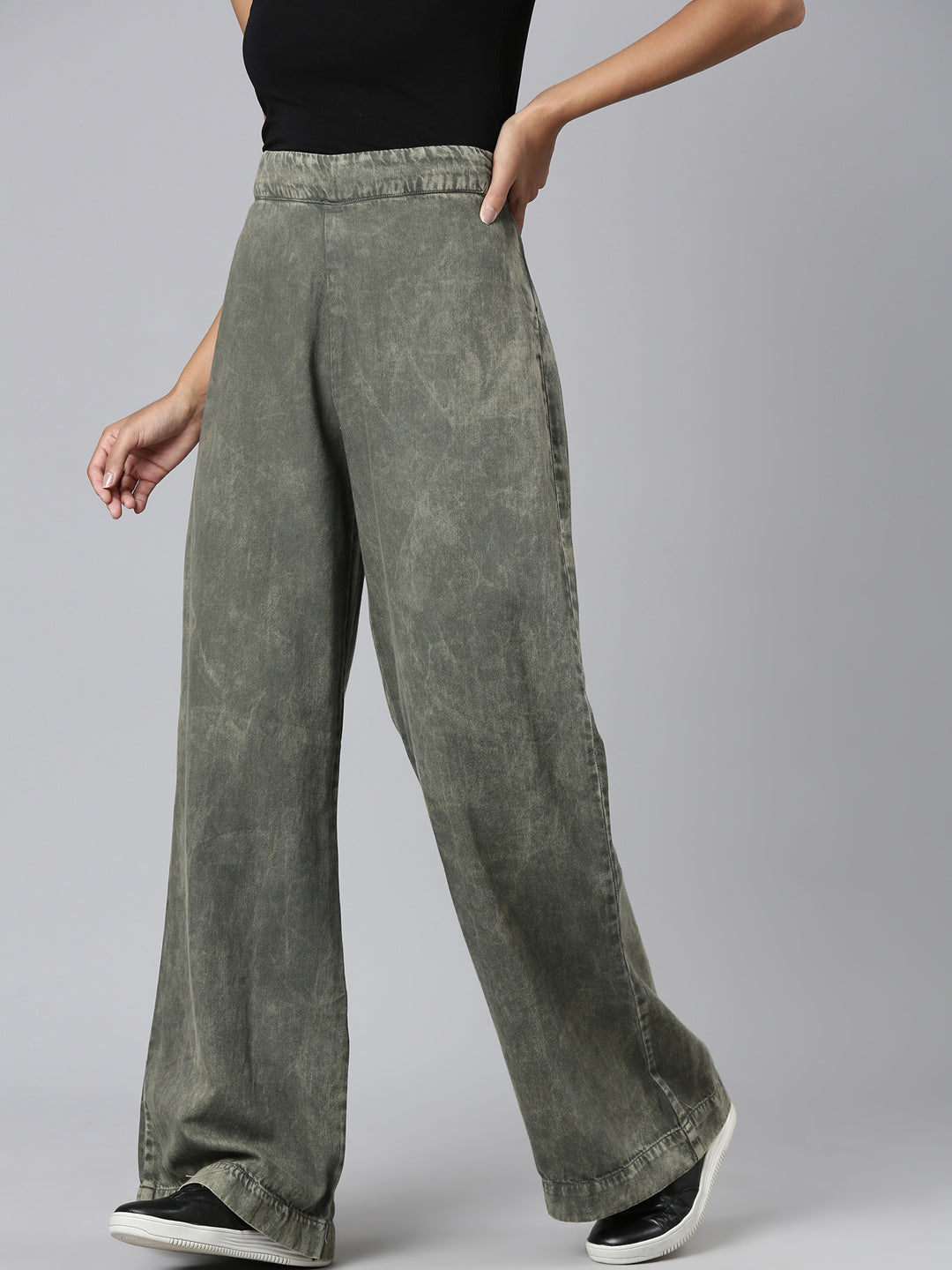 Women's Olive Wide Leg Celan Look Denim Jeans