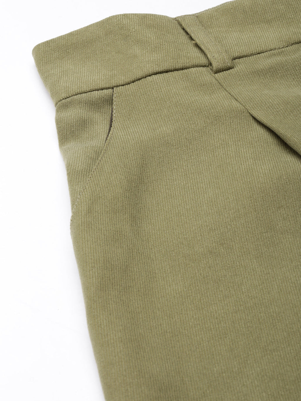 Women's Olive Straight Fit Pleated Cotton Cropped Peg Trousers